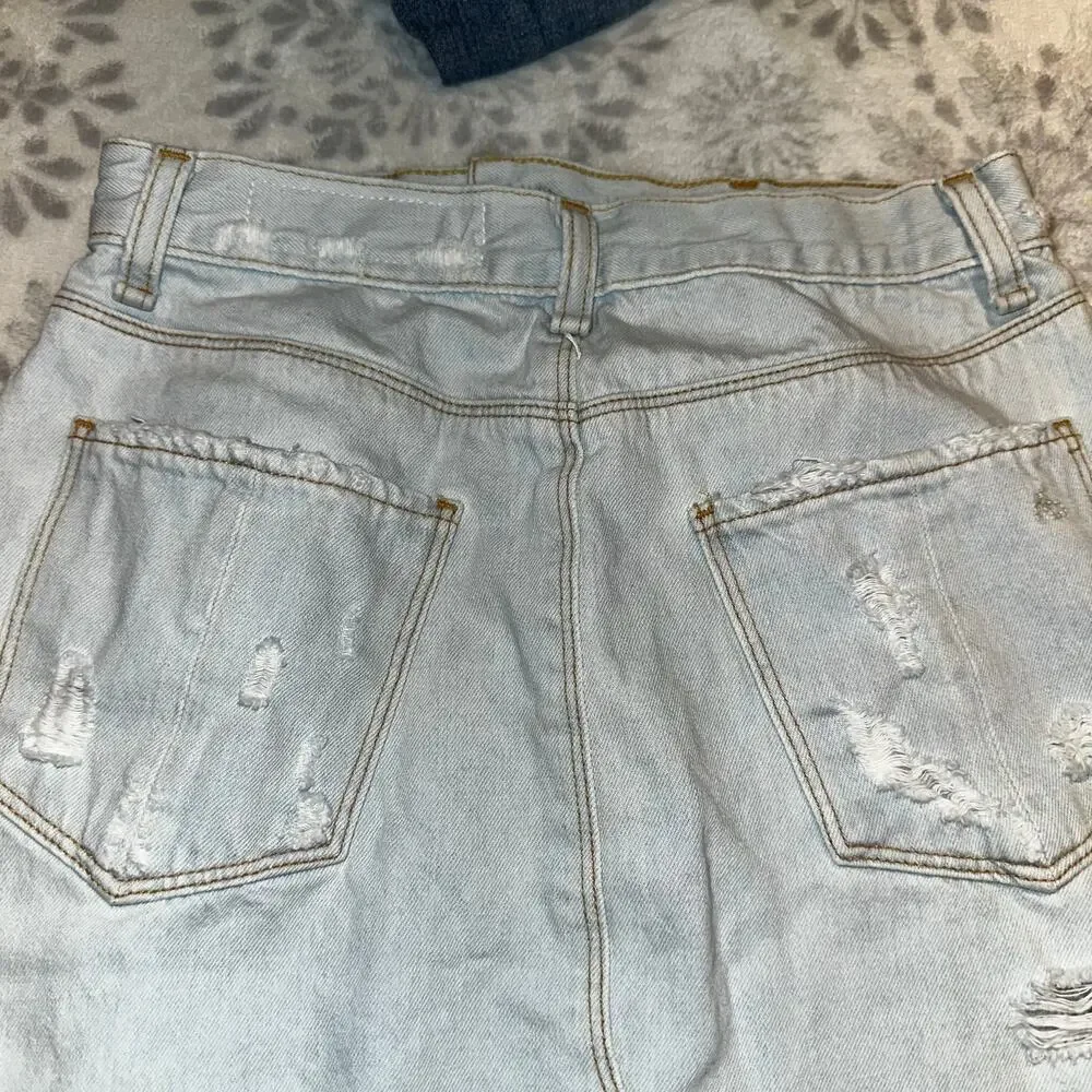 Rag & Bone Shred Denim Mini Skirt Shredded Norte Light Wash Distressed High Rise